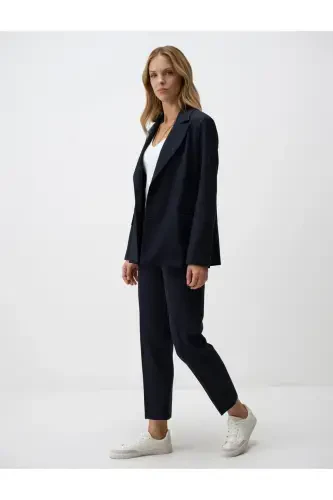 Navy Blue High Waist Short Fabric Pants-Navy Blue - JIMMY KEY (1)