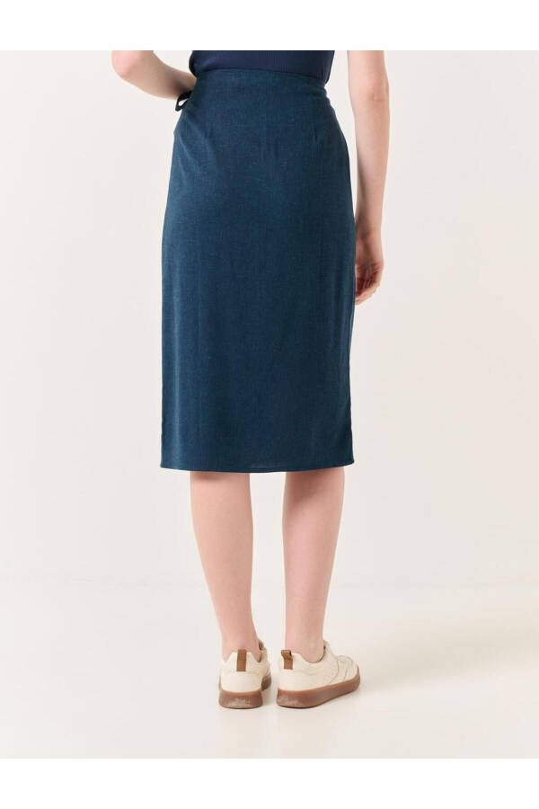 Navy Blue High Waisted Slit Midi Linen Skirt - 24