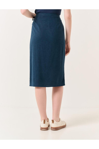 Navy Blue High Waisted Slit Midi Linen Skirt - 18