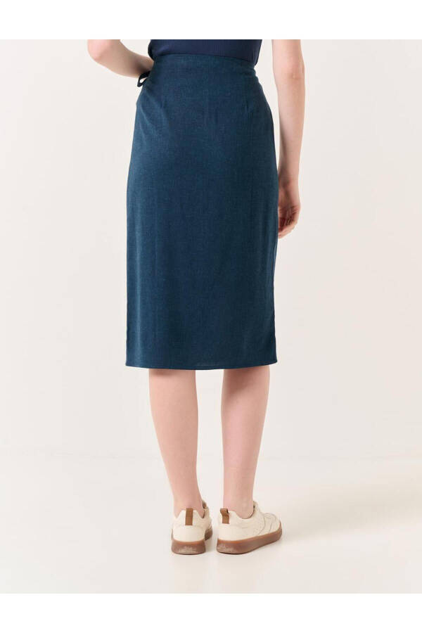 Navy Blue High Waisted Slit Midi Linen Skirt - 12