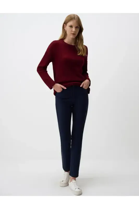 Navy Blue High Waisted Straight Leg Denim Pants - JIMMY KEY