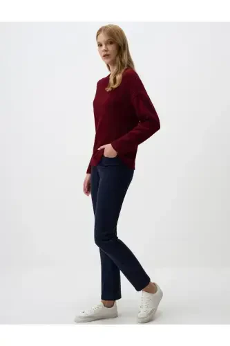 Navy Blue High Waisted Straight Leg Denim Pants - JIMMY KEY (1)