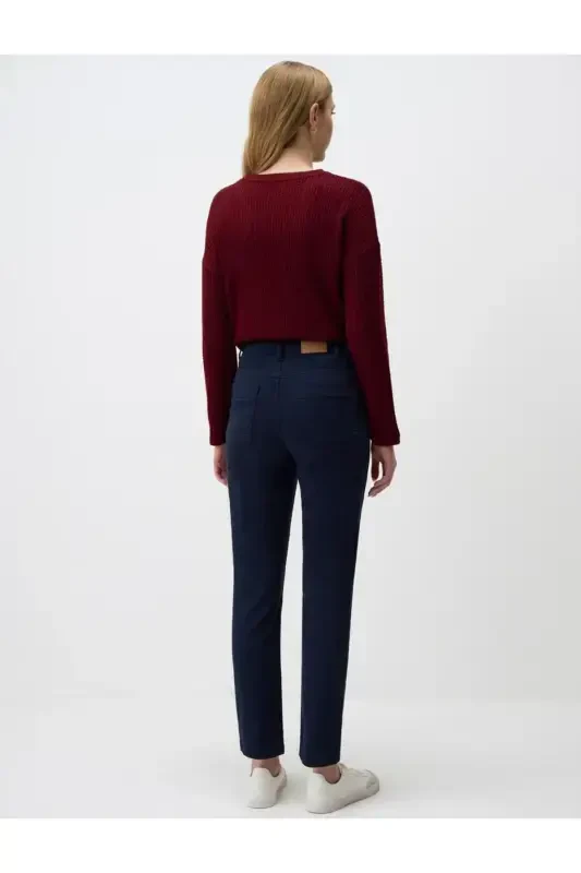 Navy Blue High Waisted Straight Leg Denim Pants - 6