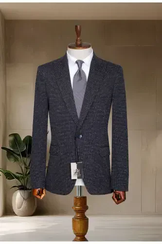 Navy Blue Italian Style Slim Fit Classic Men's Blazer Jacket - MODA DİNA (1)