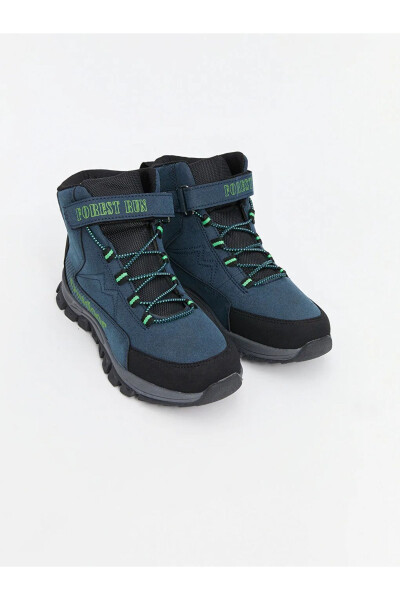 Navy blue lace-up and velcro boys' boots. - 1