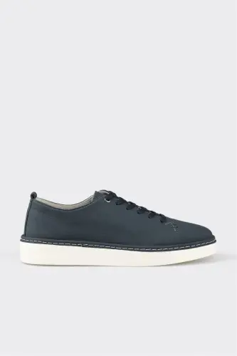 Navy Blue Leather Men's Daily Shoes - 1