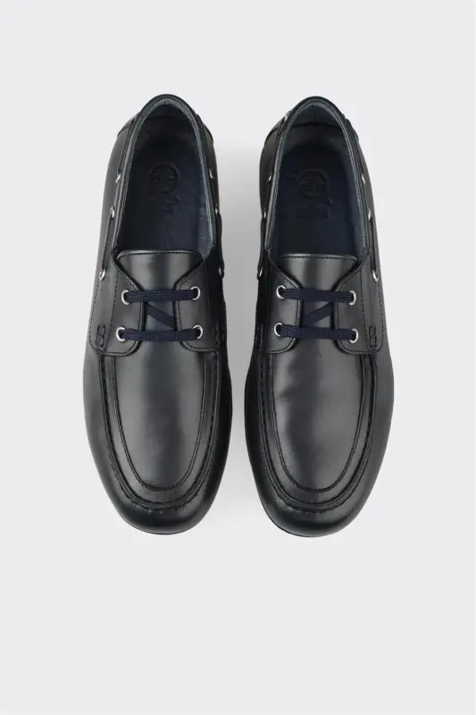 Navy Blue Leather Men's Daily Shoes - 4