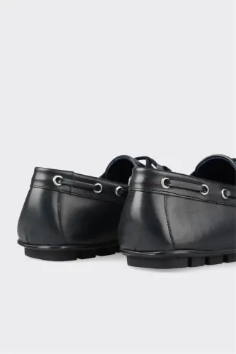 Navy Blue Leather Men's Daily Shoes - 5
