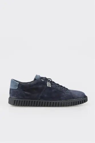 Navy Blue Leather Men's Daily Shoes - 1