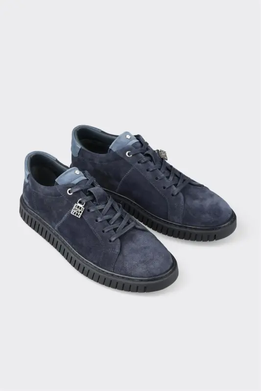 Navy Blue Leather Men's Daily Shoes - 2