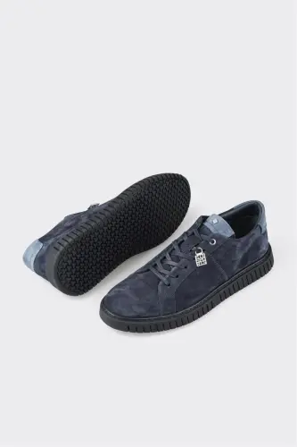 Navy Blue Leather Men's Daily Shoes - 3