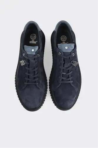 Navy Blue Leather Men's Daily Shoes - 4
