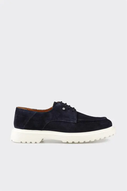 Navy Blue Leather Men's Daily Shoes - 1