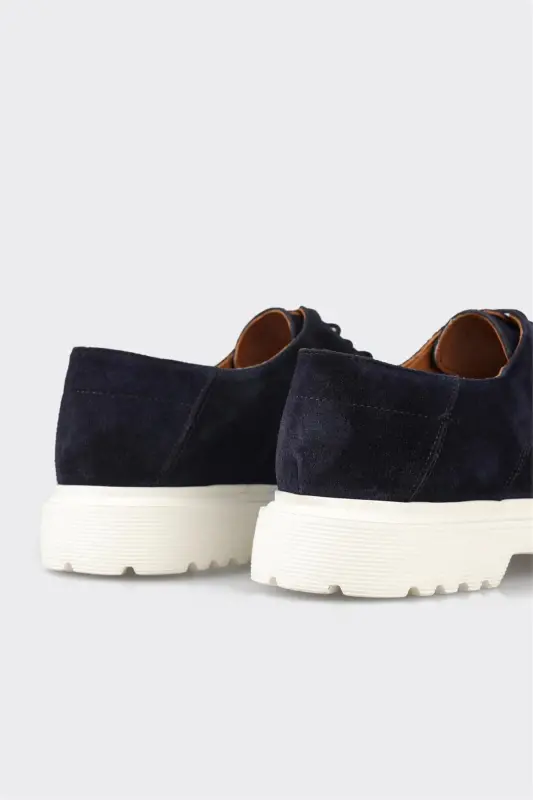 Navy Blue Leather Men's Daily Shoes - 5