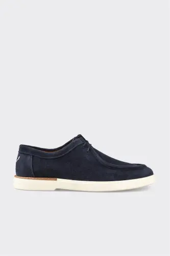 Navy Blue Leather Men's Daily Shoes - 4