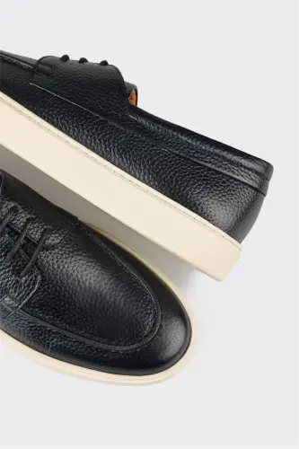 Navy Blue Leather Men's Daily Shoes - 5