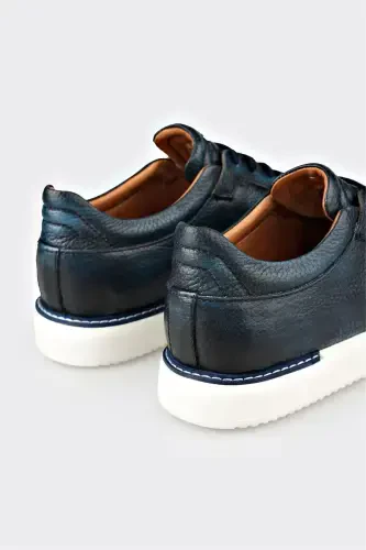 Navy Blue Leather Men's Daily Shoes - 5