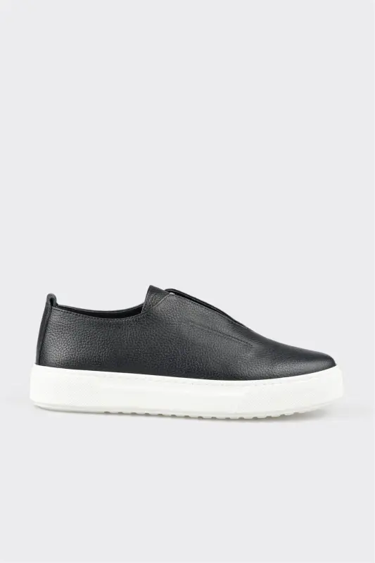 Navy Blue Leather Men's Daily Shoes - 1
