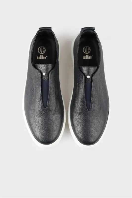 Navy Blue Leather Men's Daily Shoes - 4