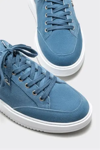 Navy Blue Leather Men's Sneakers - 3