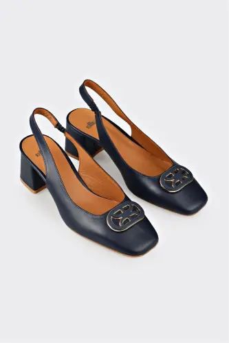 Navy Blue Leather Women's High Heels - ELLE SHOES (1)