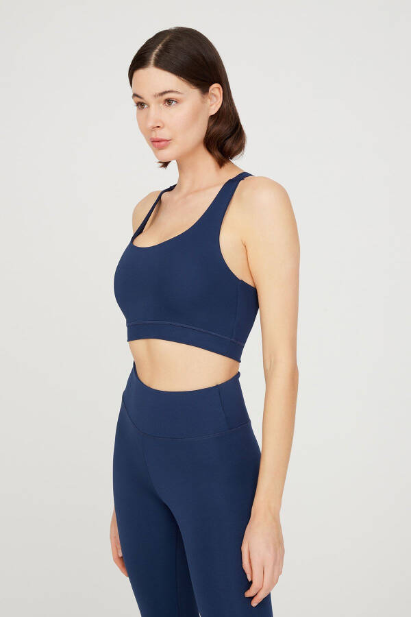 Navy Blue Lightly Supported Back Detailed Padded Sports Bra - 2