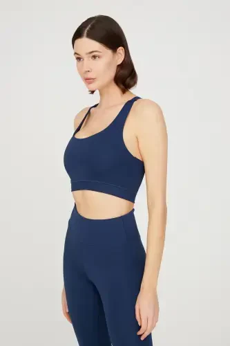 Navy Blue Lightly Supported Back Detailed Padded Sports Bra - LOS OJOS (1)