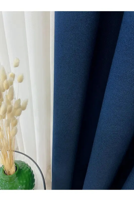 Navy Blue - Linen Look 1/3 TIGHT Pleated Curtain-Navy Blue - 1