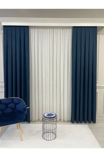 Navy Blue - Linen Look 1/3 TIGHT Pleated Curtain-Navy Blue - 4