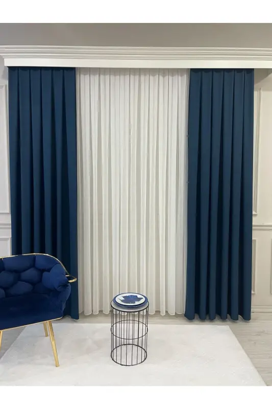 Navy Blue - Linen Look 1/3 TIGHT Pleated Curtain-Navy Blue - 4