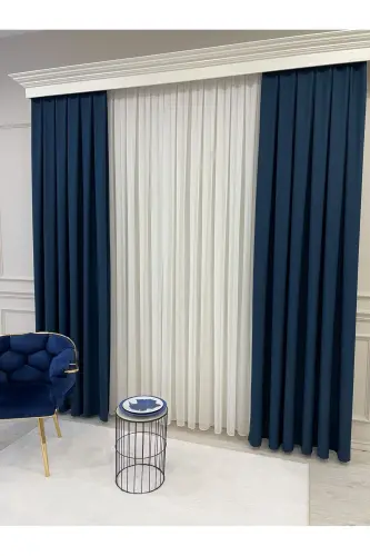 Navy Blue - Linen Look 1/3 TIGHT Pleated Curtain-Navy Blue - 5