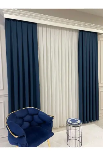 Navy Blue - Linen Look 1/3 TIGHT Pleated Curtain-Navy Blue - 6