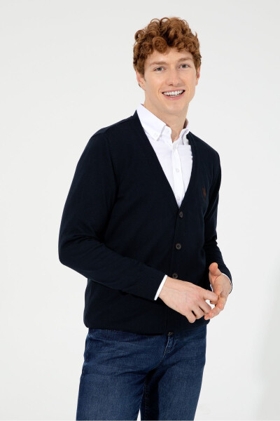 Navy blue men's cardigan - 1