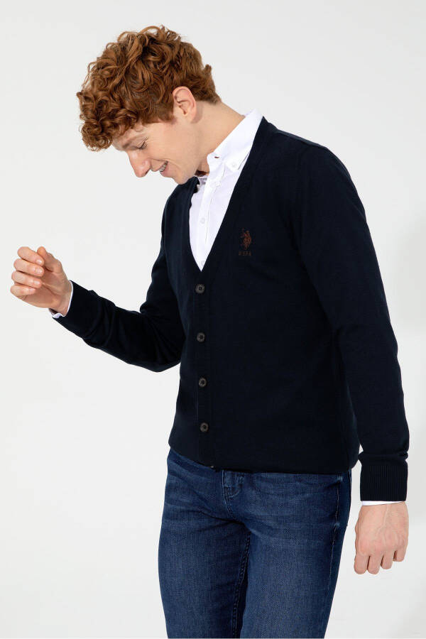 Navy blue men's cardigan - 3