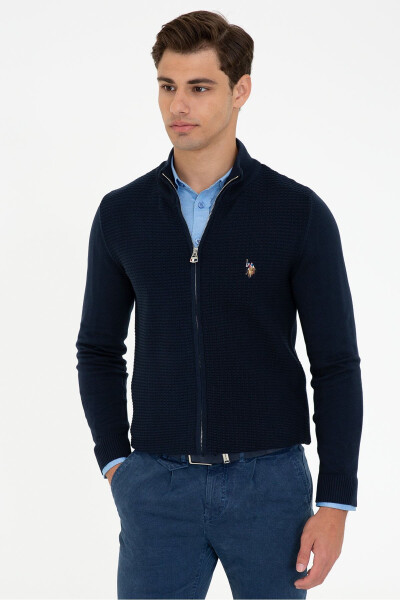 Navy blue men's cardigan - 1