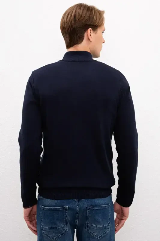 Navy Blue Men's Cardigan-VR033 - 3