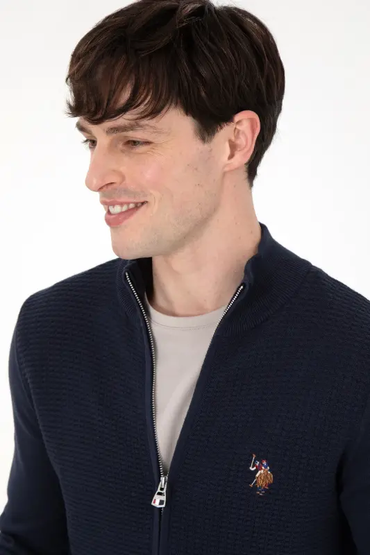 Navy Blue Men's Cardigan-VR033 - 2