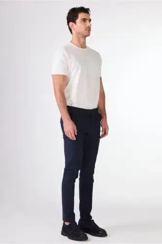 Navy Blue Men's Extra Slim Fit Melange Patterned Classic Pants - 103476 - DUFY (1)