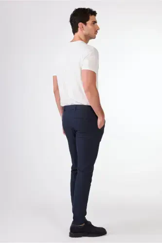 Navy Blue Men's Extra Slim Fit Melange Patterned Classic Pants - 103476 - 3