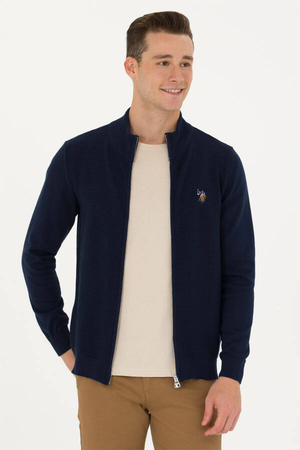 Navy Blue Men's Knit Cardigan - 1