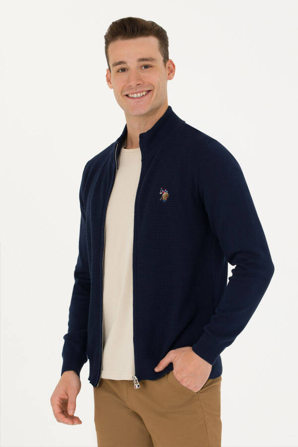 Navy Blue Men's Knit Cardigan - 3