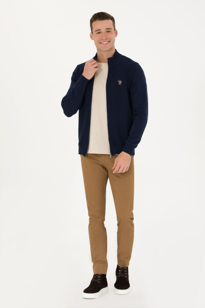 Navy Blue Men's Knit Cardigan - 4