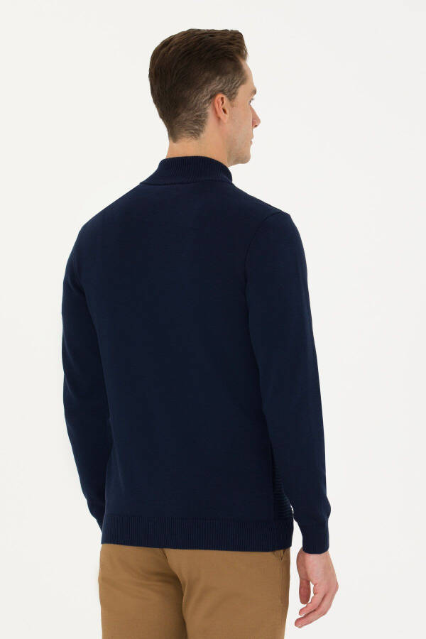 Navy Blue Men's Knit Cardigan - 5