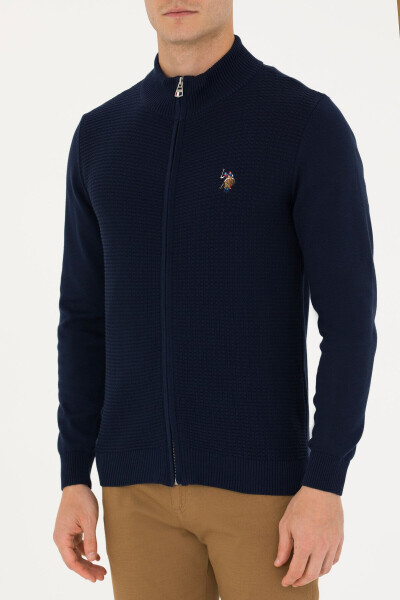 Navy Blue Men's Knit Cardigan - 6