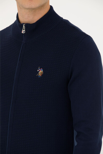 Navy Blue Men's Knit Cardigan - 7