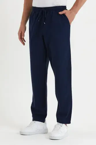 Navy Blue Men's Linen Pants 1480-NAVY - COMBİNE MİCHAİL (1)