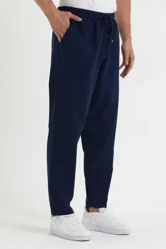 Navy Blue Men's Linen Pants 1480-NAVY - 3
