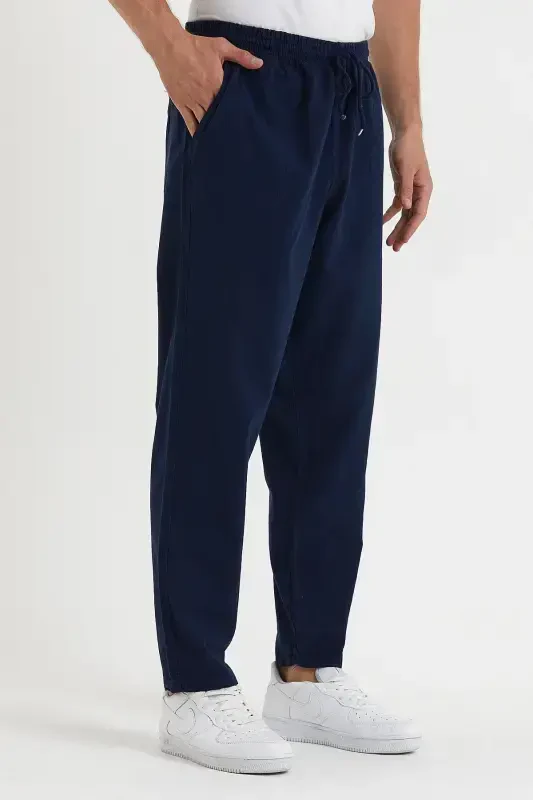 Navy Blue Men's Linen Pants 1480-NAVY - 3