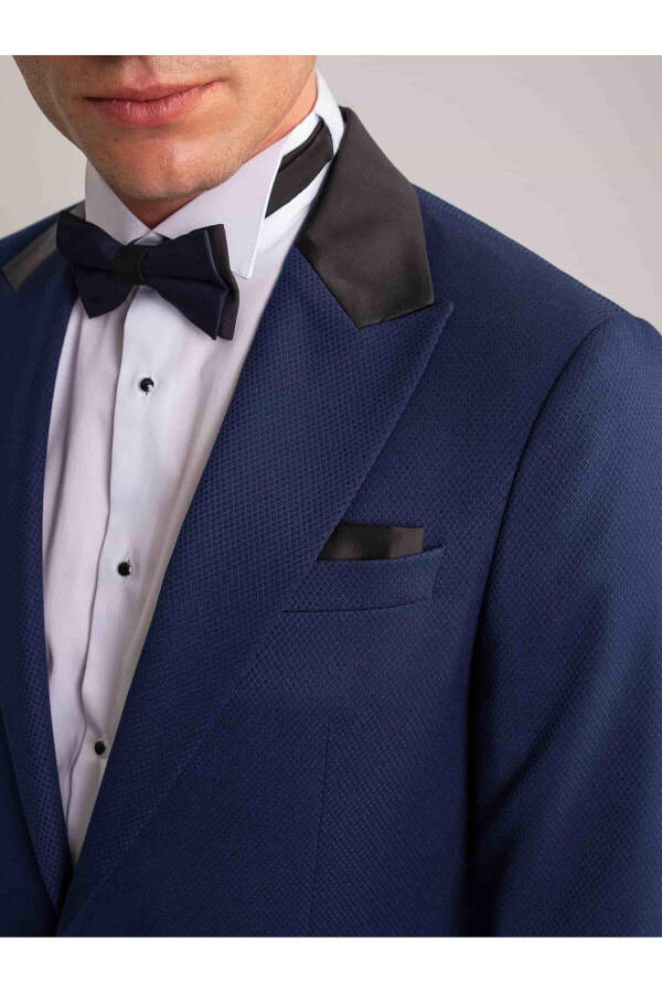 Navy Blue Men's Modern Fit Armored Single Breasted Tuxedo Suit - 61293 - 7