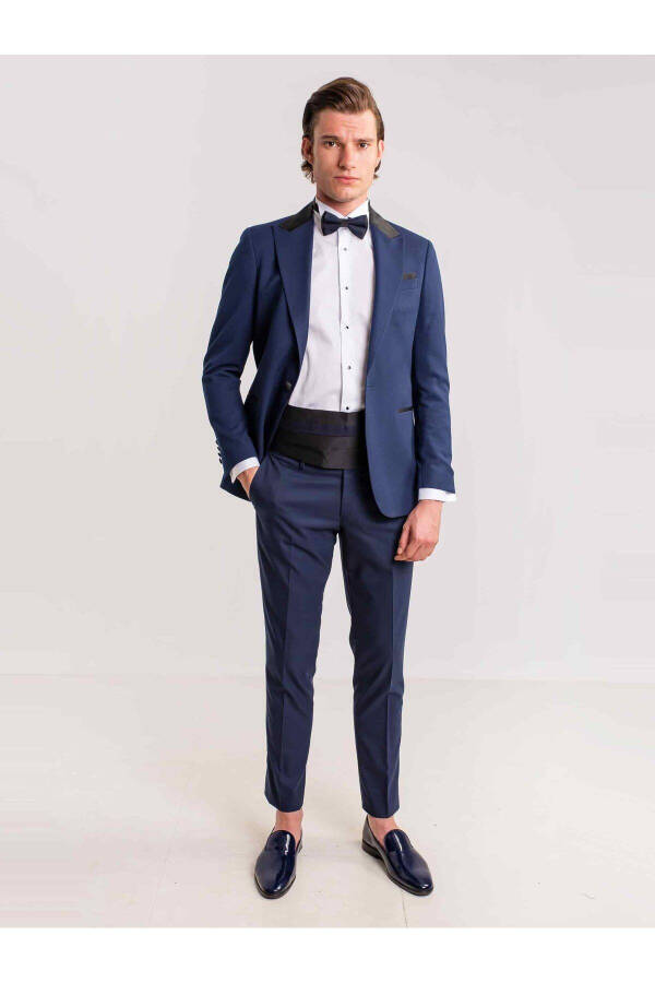 Navy Blue Men's Modern Fit Armored Single Breasted Tuxedo Suit - 61293 - 9